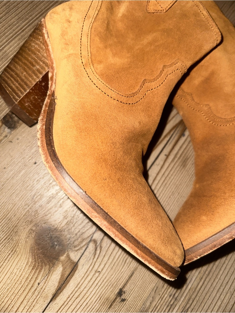 All Saints Tan Suede Western Ankle Booties